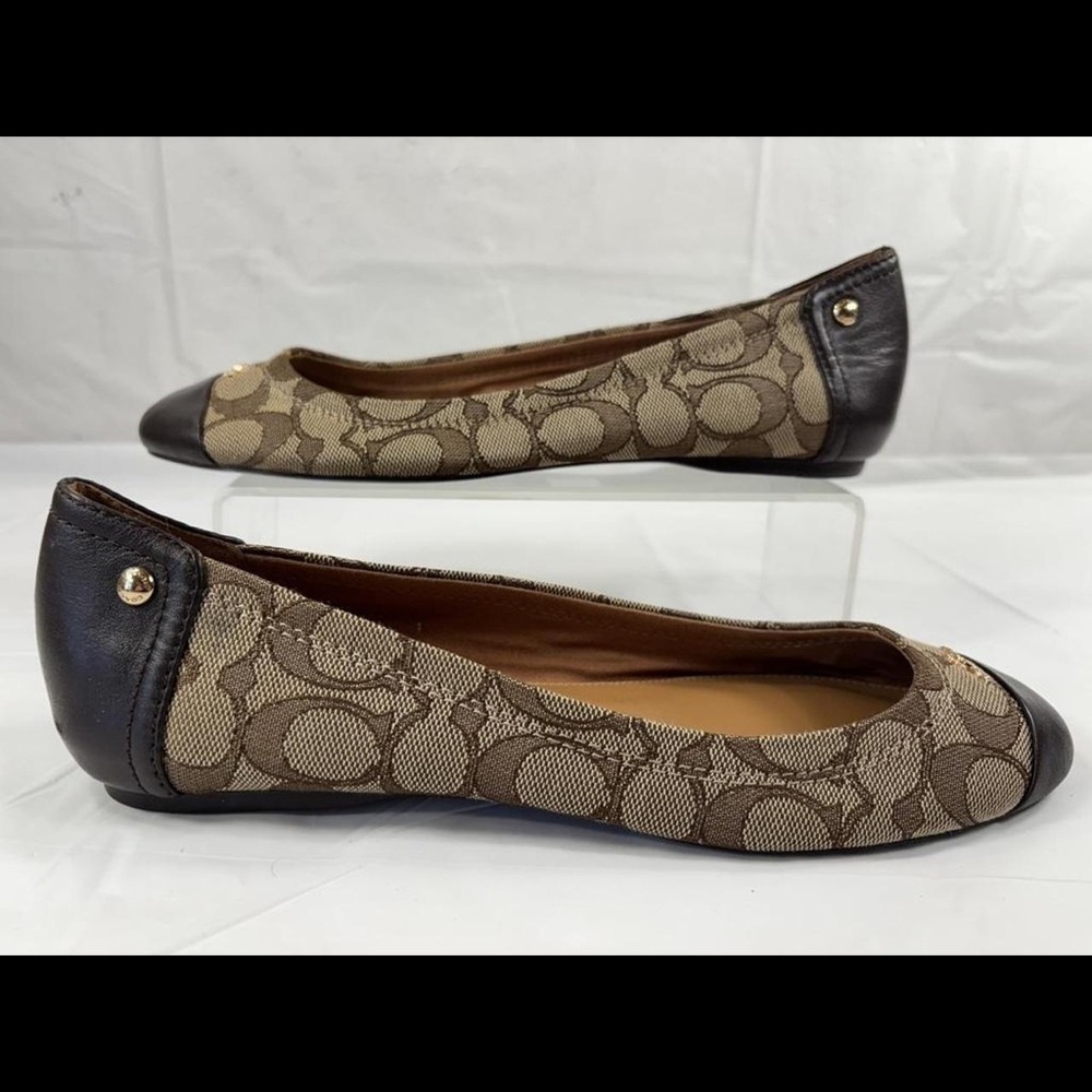 Coach Signature Pattern Brown and Black Flats